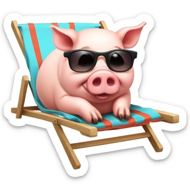Rich happy pig lying on the deckchair sticker