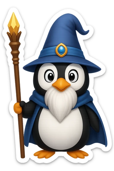 Create an apple style emoji of a penguin wizard with eyes open, keeping the transparent background as in the original image. sticker