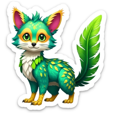 Feral Rare Fantasy vibrant tropical Vernid-Trico-species by LiLaiRa, random markings, tufted tail, tufted ears, full body sticker