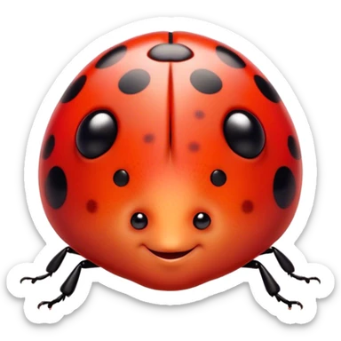 Cinematic Cute Ladybug Portrait Emoji, Head tilted playfully and inquisitively, featuring a diminutive, adorable form with a glossy red shell dotted with playful black spots and round, sparkling eyes full of gentle mischief, Simplified yet irresistibly adorable features, highly detailed, glowing with a warm, inviting glow, high shine, affectionate and lively, stylized with a touch of whimsical garden charm, soft glowing outline, capturing the essence of a mischievous ladybug that seems as if it could flutter out of the screen into your arms! sticker