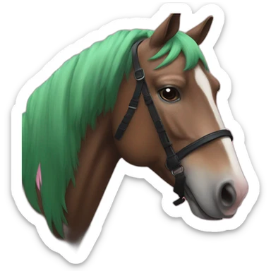 Horse with black baseball cap that has pink O and green X logo ono sticker