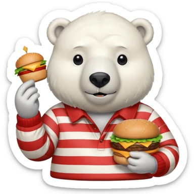 polar bear with burger wearing red checkered shirt sticker