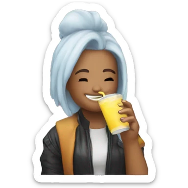 demi lavato sipping juice box with fog sticker