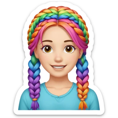 Woman with braided rainbow hair, happy — long braids  sticker