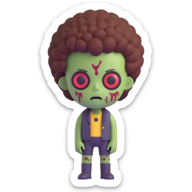 zombie boy with an afro, 3D emoji style sticker