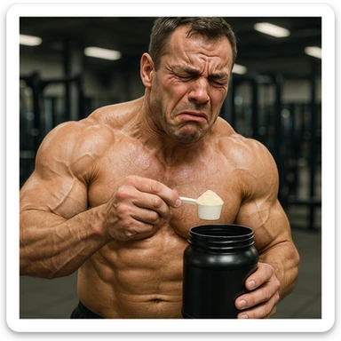  bodybuilder che fa dosaggi a caso, e quindi sta male, iper realistica sticker