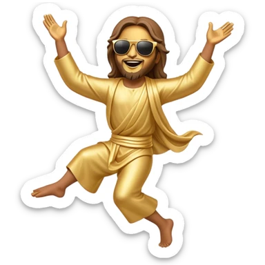 dancing figure of rejoicing Jesus with  sunglases golden  sticker