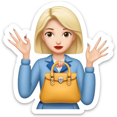 A woman whit a bag and big Nails sticker