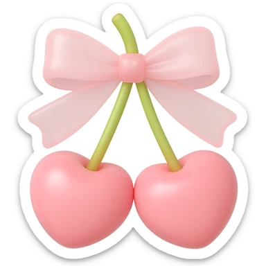 Create a 3D iOS-style illustration of two pink cherries with a pink bow. Use soft pastel colors and make the bow semi-transparent. The background should be removed. sticker