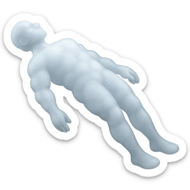 unconscious person side view, body flying upwards, limbs down, made of bright white fluffy clouds, matte glass style sticker