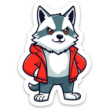 Lobo usando uma jaqueta vermelha  sticker