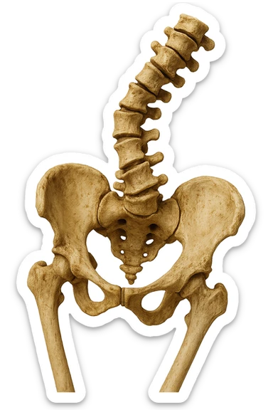 OSSA DI UN BACINO UMANO STORTO CON SPINA DORSALE STORTA, IPERREALISTICO 4K sticker