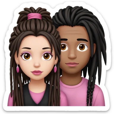 a pretty girl with black straight hair and brown eyes and pink lips and a boy with dreads with brown eyes and pinkish lips  sticker
