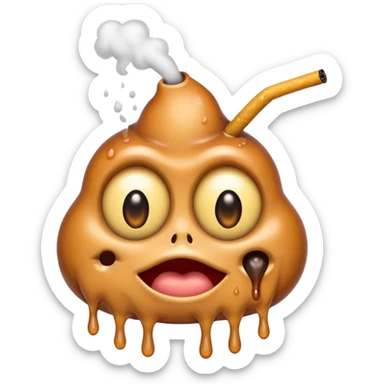 EXTREMELY Geeked Emoji of a sebacous gland cell smoking with freaky eyes and leaking and melting sticker