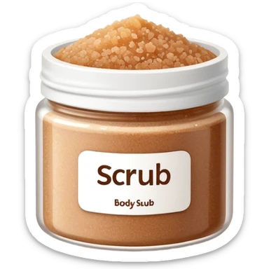 brown sugar body scrub in a white jar with the inscription scrub sticker