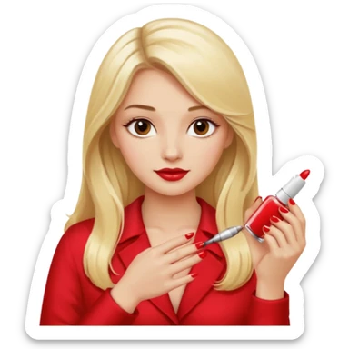 mulher loira, cabelos longos pintando unhas com esmaltes sticker