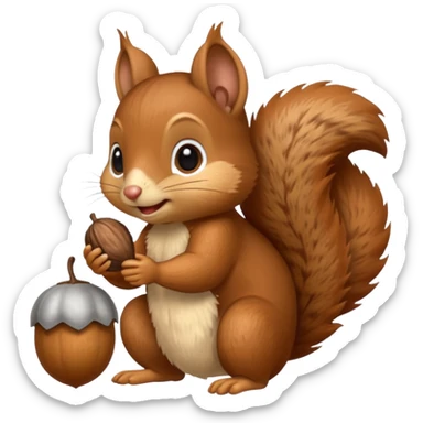 baby squirrel hold a acorn sticker