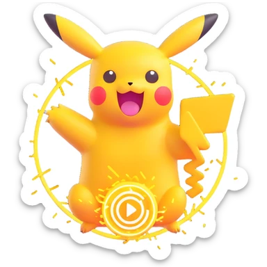 Pikachu charging up with sparks and a loading circle, excited and dynamic, modern emoji style sticker