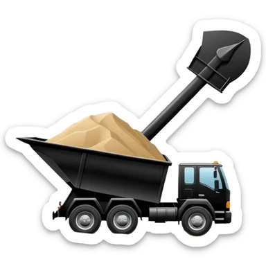 Camión volquete en 2d, en blanco y negro y descargando la carga sticker