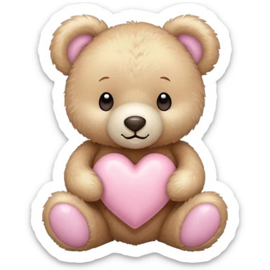 beige teddy bear and a pink pastel heart sticker