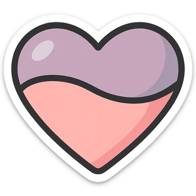 plump heart with very wide top, icon-color-outlined style, no stripes or decoration, only shape, detailed shadows and highlights, thin clean contours, soft rounded shapes, pastel palette #98B5BC, #B5B3C1, #C9A3C9, #E4C0CA, #F7DCD1, #F7C0AA, modern Japanese pop art and sticker aesthetic, soft lighting, transparent background sticker