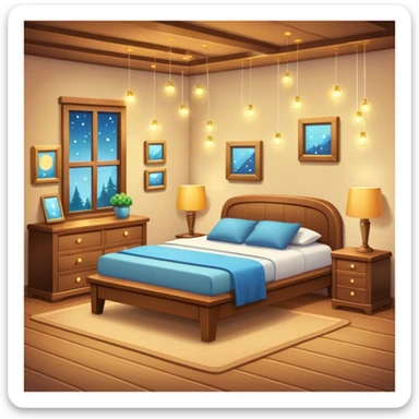cozy room with furniture and sparkles floating above the furniture sticker