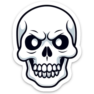 Punisher skull logo, white skull with teeth on black background sticker