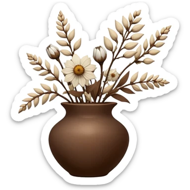 White Dried flowers and pods in a brown vase sticker