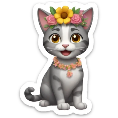 Dancing Cat with flower crown sticker