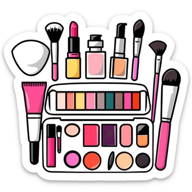 Beauty makeup set with brushes and cosmetics sticker