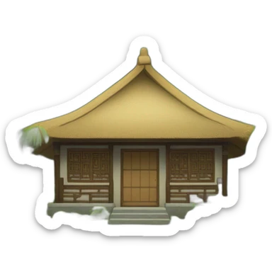 the front facade of a Chinese-style hut with a thatched roof sticker