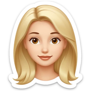 Create a 3D emoji in iOS emoji aesthetic style of a beautiful woman. She has smooth skin, shiny hair, soft facial features, and a gentle warm smile. Lighting is bright and balanced, with clean white background and soft shadows. The design should look expressive, glossy like real iPhone emojis

 sticker