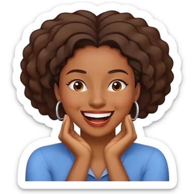 a black woman with her hands crossed in front of her neck laughing sticker