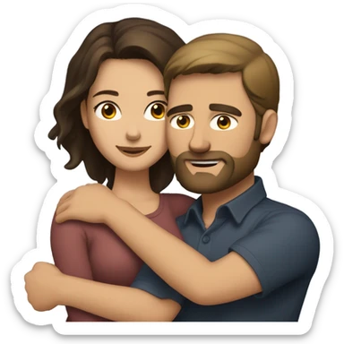 Dark brown haired white man with brown beard hugging beautiful woman with medium tan skin and short shoulder length dark brown hair  sticker