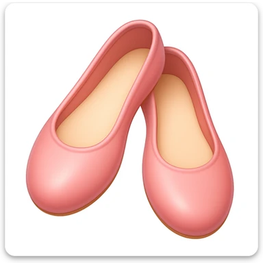 Create a ballerina shoes emoji in iOS emoji style, just like the reference image. Remove the bow at the top, keep the pink color, shiny and smooth look. Add a slight blush to the shoes. sticker