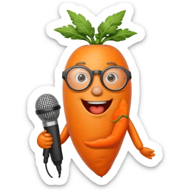 singing carrot wearing glasses with microphone sticker