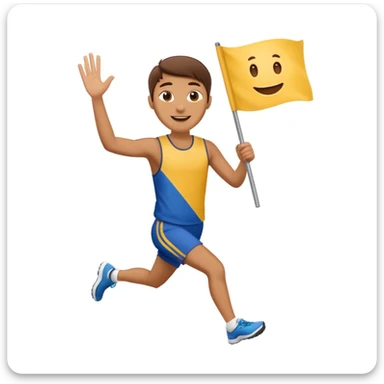 happy runner waving a flag that says 'emojiland' sticker