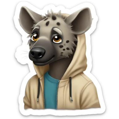 Hyena wearing ￼a a hoodie  sticker