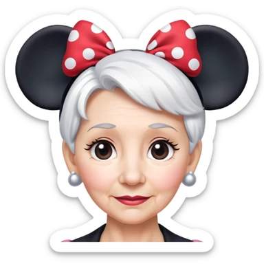 Older woman short White hair Minnie mouse ears sticker