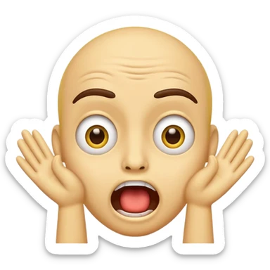 a shocked emoji, with their mouth and eyes are wide open, eyebrows  raised, and palms against his cheeks. sticker