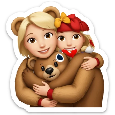 Blond Woman loving a big  bear sticker