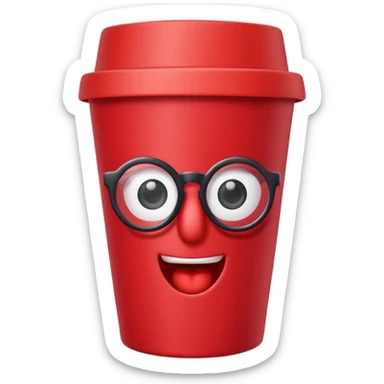 paper red cup and straw, the cup has eyes and mouth and glassess sticker