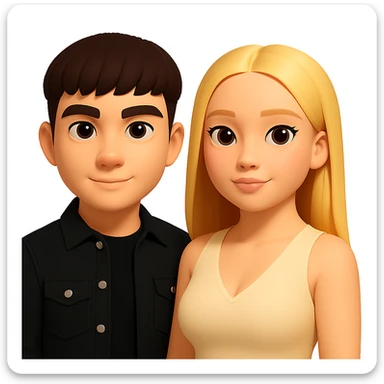 Slightly increase the volume of the upper body of the girl and turn her to face forward, maintaining the look and feel of the 3D emoji style. Transparent background. sticker