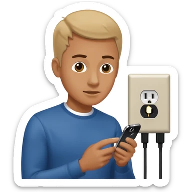 plugging in his phone to an outlet sticker