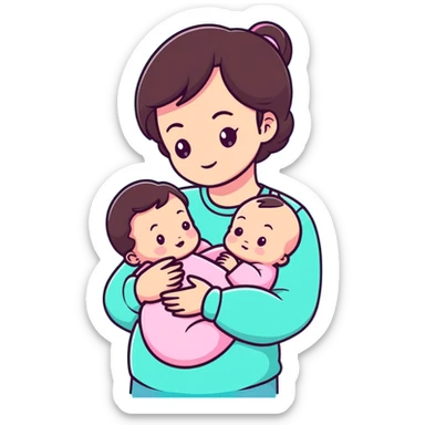 brunette mom cuddling baby with pastel pink clothing and accessories sticker