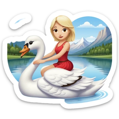 cute blonde woman riding swan on lake sticker