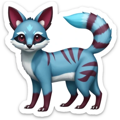 Rare realistic cool burgundy cute epic aesthetic colorful Amaura-Glaceon-Civet-Genet-species-Fakemon-hybrid-creature, with markings, full body sticker