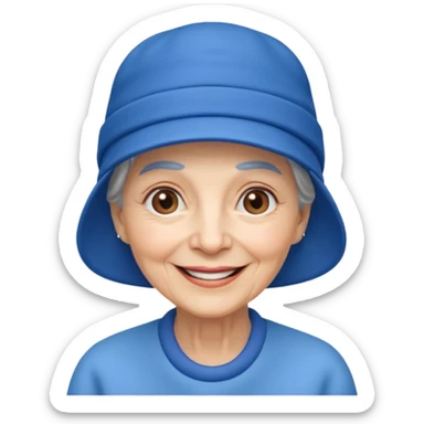 elderly woman with blue hat sticker