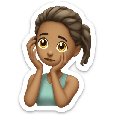 girl touches her hair and is sad sticker