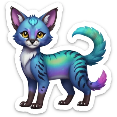 Colorful dark tropical iridescent nebulae exotic cute cool beautiful shiny beautiful fantasy-caracal-civet-genet-sergal-vernid-Gryphon-Cacomistle-Trico-oncilla-animal-Fakémon-hybrid-fursona (full body) sticker